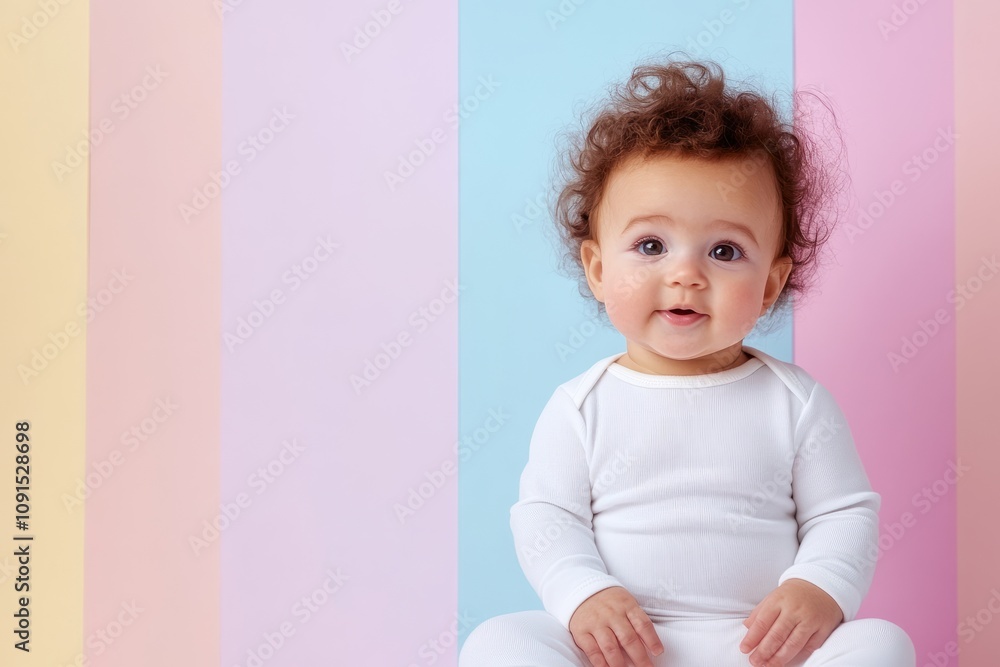 Adorable baby with bright eyes and cheerful expressions, set against soft and colorful background. Adorable baby with bright eyes and cheerful expressions, set against soft and colorful background.