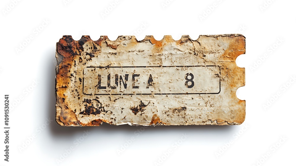 Fototapeta premium A weathered and aged paper ticket displays Lune A eight