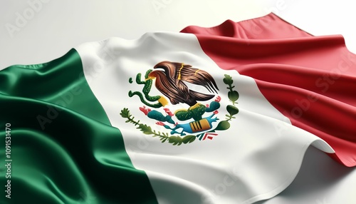 Waving Mexican Flag with Vibrant Colors and Detailed Emblem