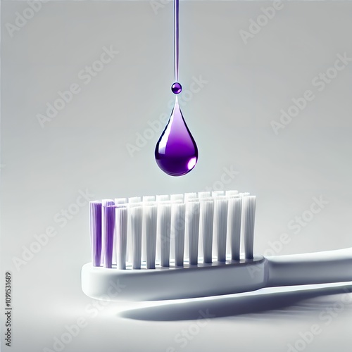 Droplet of Purple Toothpaste on a White Toothbrush – Minimalist Dental Care Concept