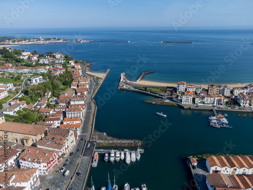 Aerial view on Ciboure and Saint Jean de Luz bay, port, sandy beach on Basque coast, beautiful architecture, nature and cuisine, South of France, Basque Country photo