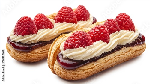 Delectable Raspberry Filled clairs   Artisanal Pastry Treats on Elegant Display photo