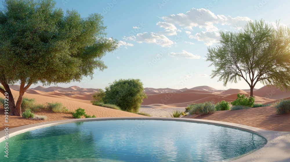 Fototapeta premium Lush Oasis in Expansive Desert Landscape