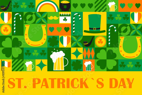 St Patrick`s Day. Holiday design. Template for poster, background, banner, greeting card with text inscription. Vector illustration