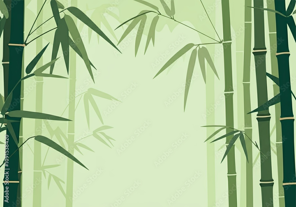 Obraz premium Stylized bamboo forest creates a tranquil and natural background with various shades of green