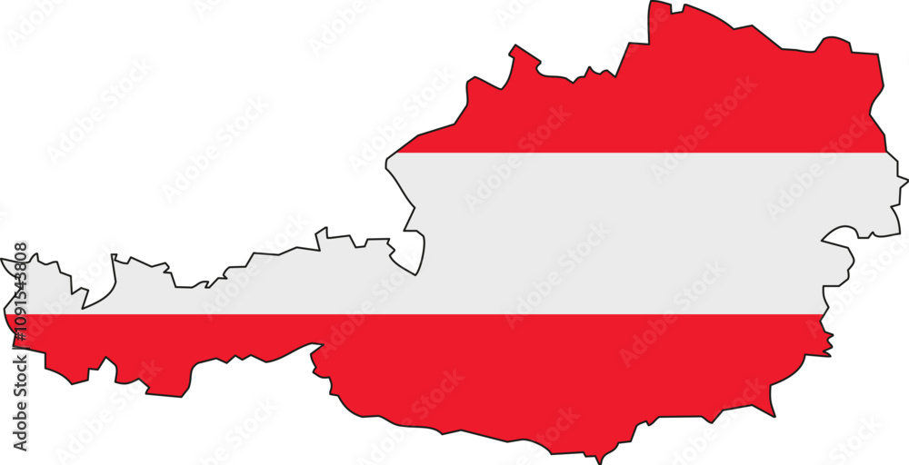 Fototapeta premium Map of Austria with National Flag Overlay