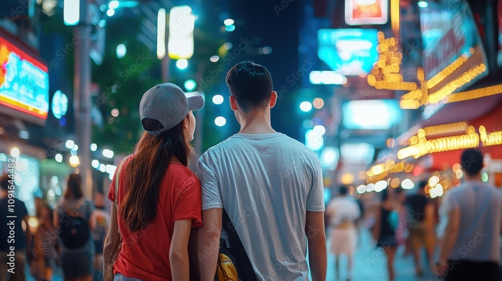 Fototapeta premium Evening Street View of Siam Square with Shoppers