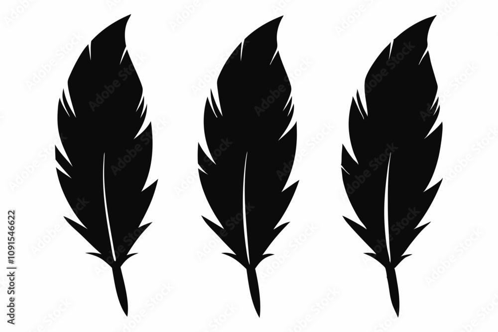 Obraz premium Bird feather silhouette vector set, bird feather icon, vector illustration isolated on white background