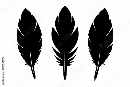 Bird feather silhouette vector set, bird feather icon, vector illustration isolated on white background