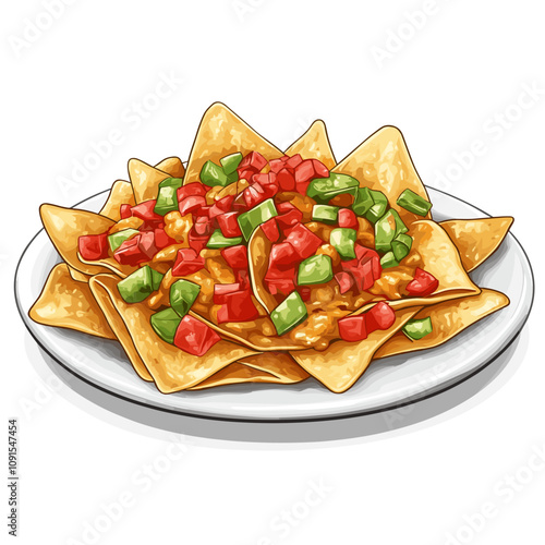 Cheesy Nachos with Fresh Toppings Illustration