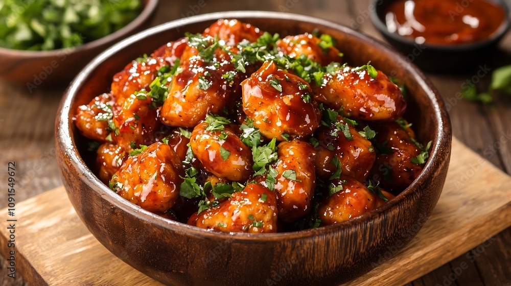 Tangy and Savory Grilled Chicken Dish Served in a Wooden Bowl Tangy and Savory Grilled Chicken Dish Served in a Wooden Bowl