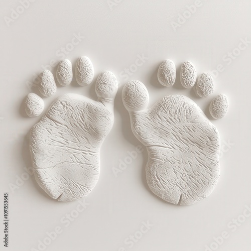 Textured bear paw imprints on smooth white surface for nature and wildlife themes photo