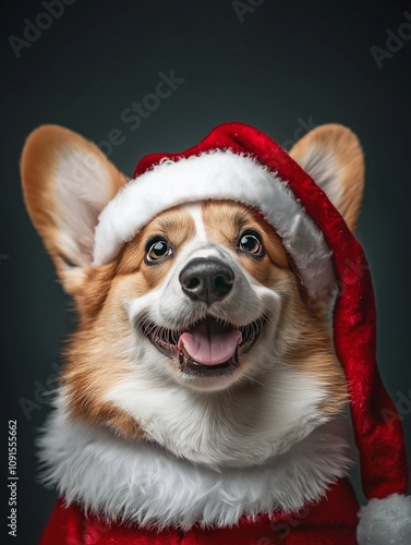 Corgi in a Santa hat