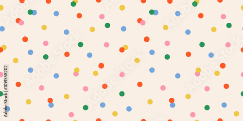 Seamless pattern of polka dots on a white background. New year confetti light backdrop. Christmas background. Perfect for festive celebrations, ads, cards, and wrapping paper. Carnaval Party texture.