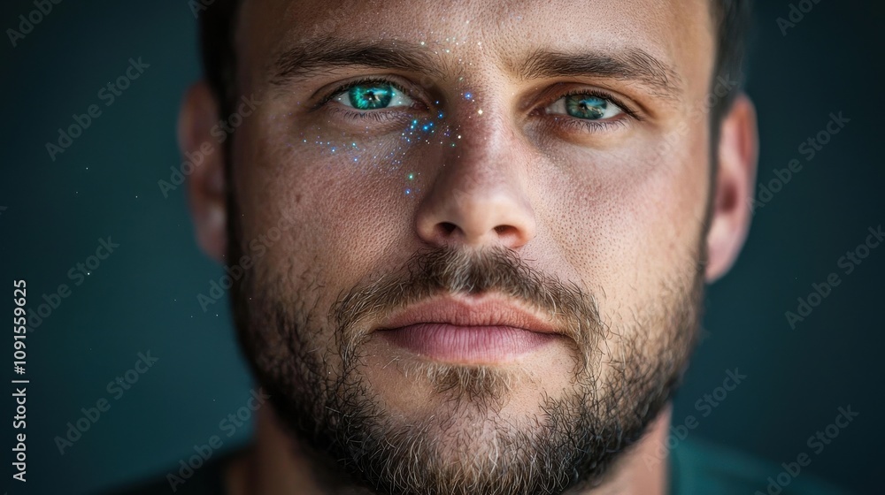 Obraz premium Man with Cosmic Elements in Portrait Format