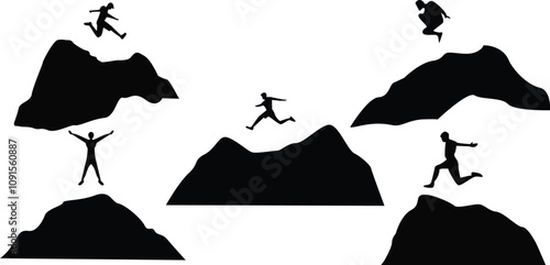 Rocks and mountains climbing silhouette, Mountain climb icon,Hiking icon symbol, Mountain Climbers, Hiking adventure and Camping