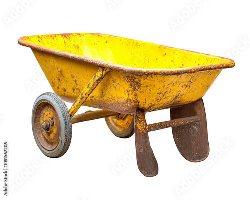 a yellow wheelbarrow with wheels photo