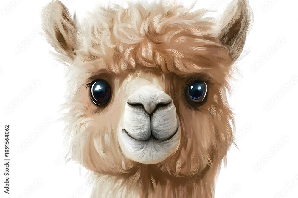 Naklejka premium Fluffy alpaca with a curious look