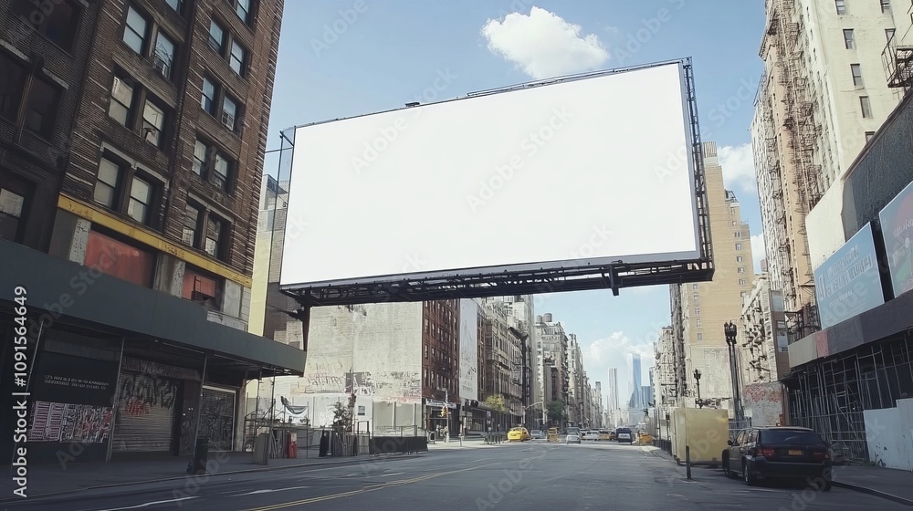 Fototapeta premium Large blank commercial signboard mounted on city street hoarding with white space ready for mockup. 