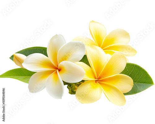 a group of yellow and white flowers with green leaves