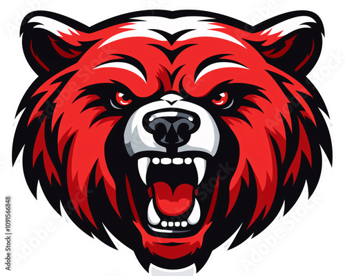 a red bear head with sharp teeth