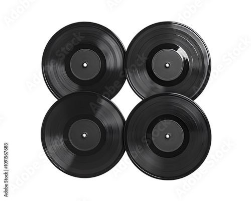 a group of black vinyl records