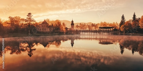 Reflejos de un Puente en un Lago Tranquilo: Imagen Romántica y Nostálgica del Atardecer, Capturando la Belleza Natural y la Armonía de la Escena






 photo