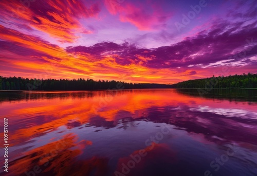 Wallpaper Mural stunning colorful sunset reflections peaceful water bodies creating striking visuals across horizon, twilight, colors, orange, pink, purple, blue, mirror Torontodigital.ca
