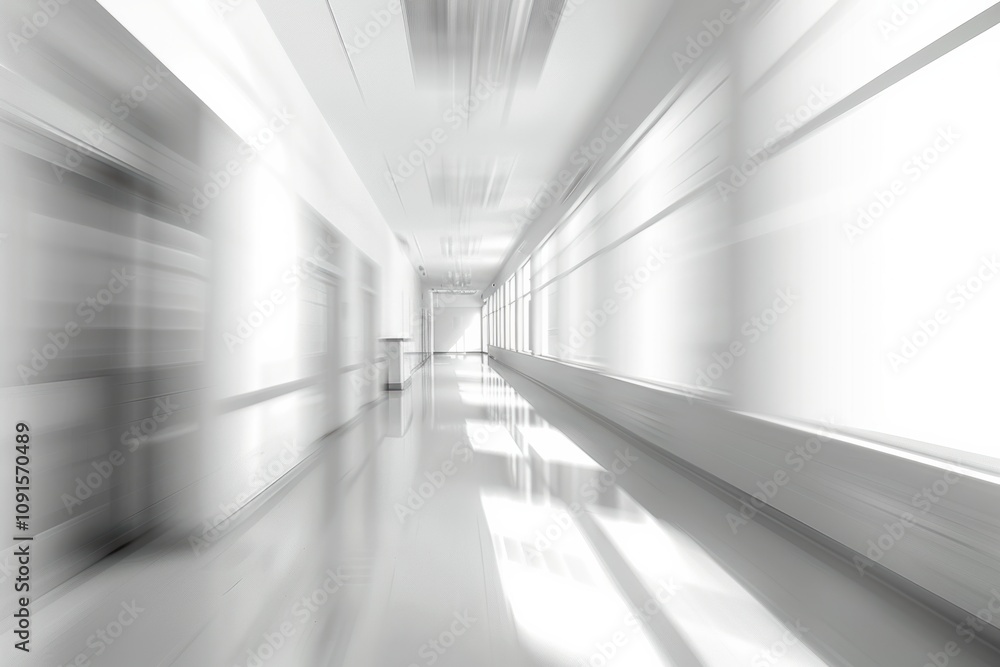 Minimalist hospital nurse station with white surfaces and a softly blurred background Minimalist hospital nurse station with white surfaces and a softly blurred background