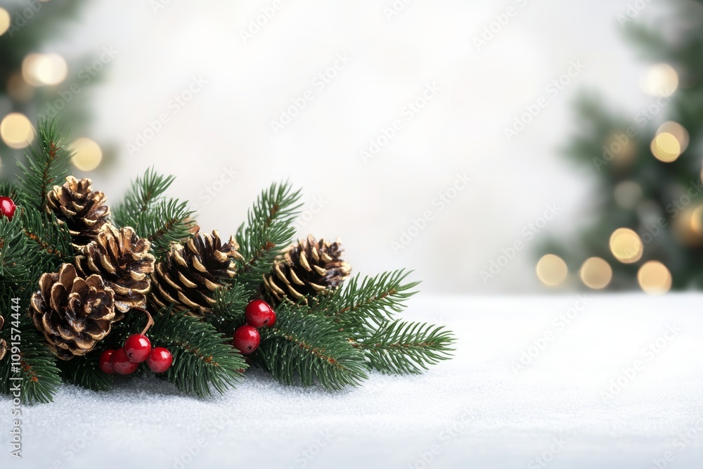 A festive pine branch adorned with cones and vibrant berries, capturing the essence of Christmas cheer and natural beauty. A festive pine branch adorned with cones and vibrant berries, capturing the essence of Christmas cheer and natural beauty.