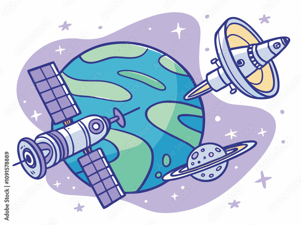 Obraz premium Rocket and planet