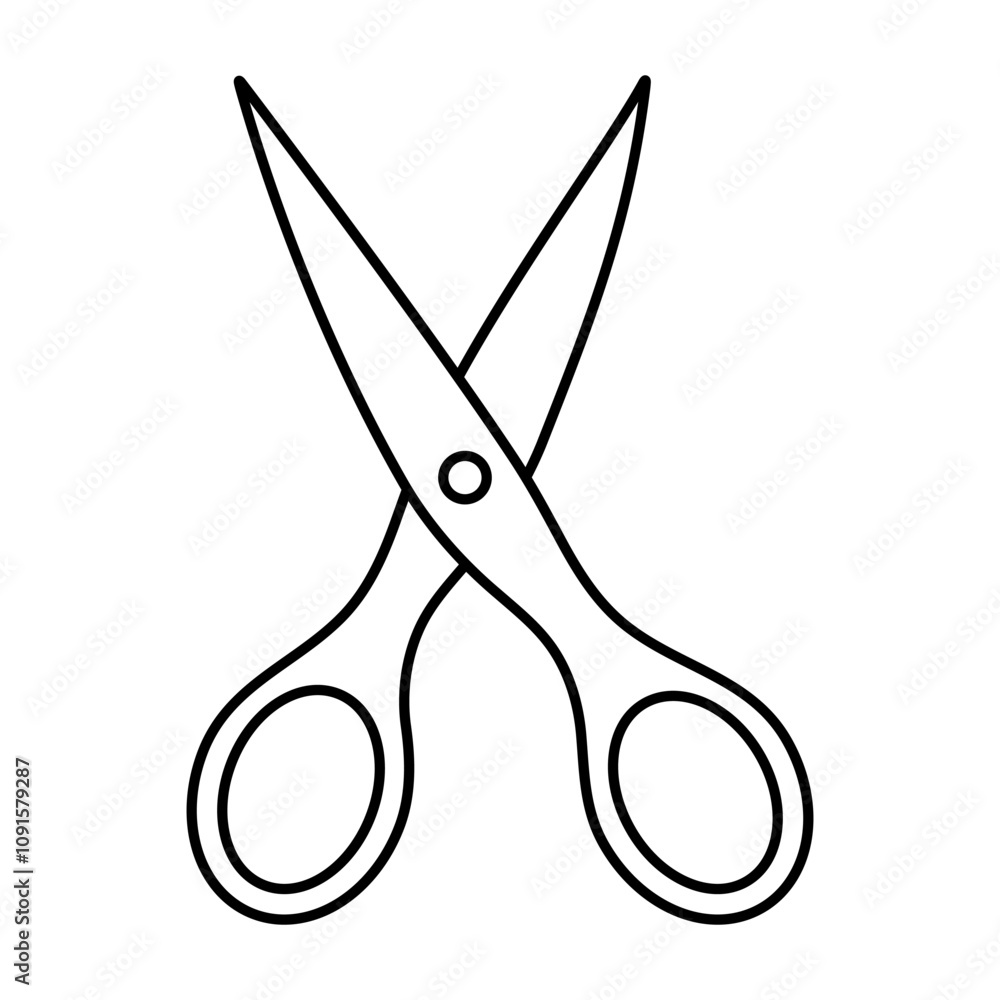 Scissors Outline Vector Illustration. A black and white vector illustration of a pair of scissors. The design features sharp, open blades and ergonomic handles with oval-shaped loops. Scissors Outline Vector Illustration. A black and white vector illustration of a pair of scissors. The design features sharp, open blades and ergonomic handles with oval-shaped loops.