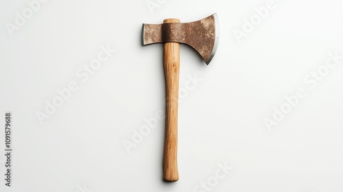 Toy-like axe with a wooden handle and white color photo