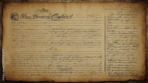 Cooking class background Vintage handwritten recipe on aged parchment paper