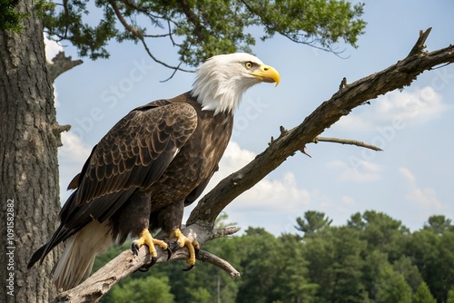 American Bald Eagle on a Branch Majestic Bird of Prey in Natural Habitat