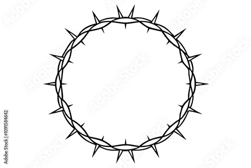 Crown of thorns icon vector, Circle frame from plant branches with thorns. Vector illustration