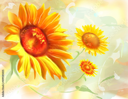 Flowers watercolor-  Sunflower -