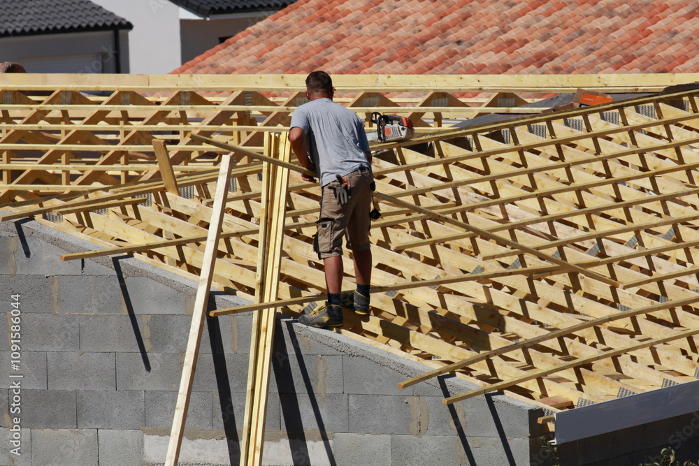 Construction d'une charpente en bois d'une maison Construction d'une charpente en bois d'une maison