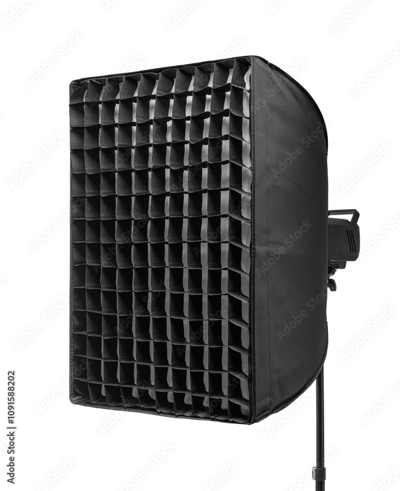 Softbox and monoblock isolated on white background.