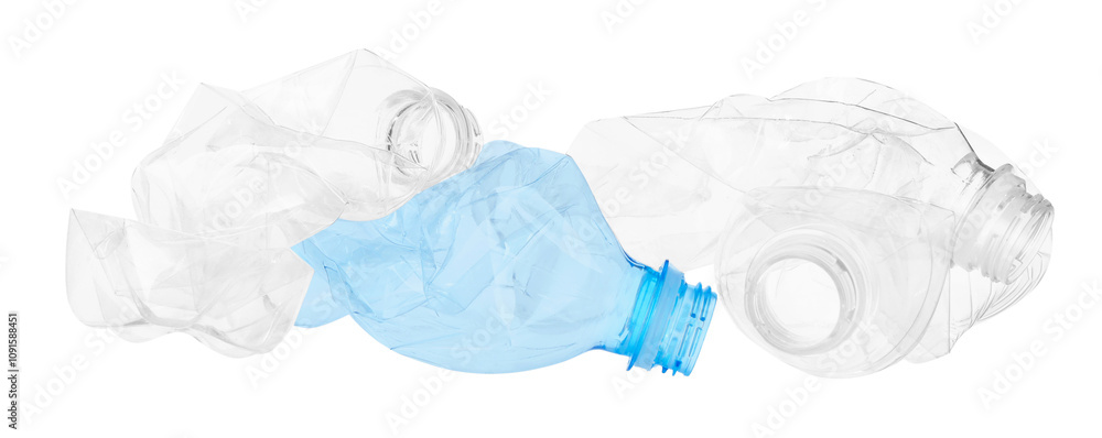 Fototapeta premium Crumpled empty plastic bottles isolated on white
