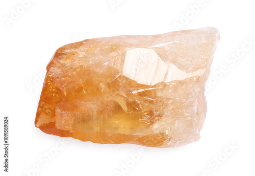 Canvastavla Beautiful calcite crystal isolated on white. Natural gemstone