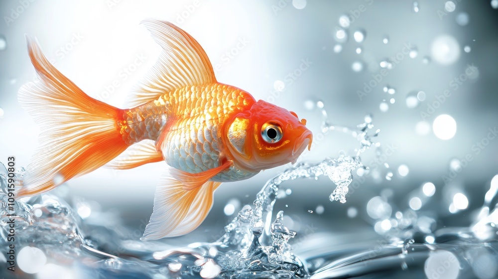 Fototapeta premium Goldfish leaping out of water in a splash