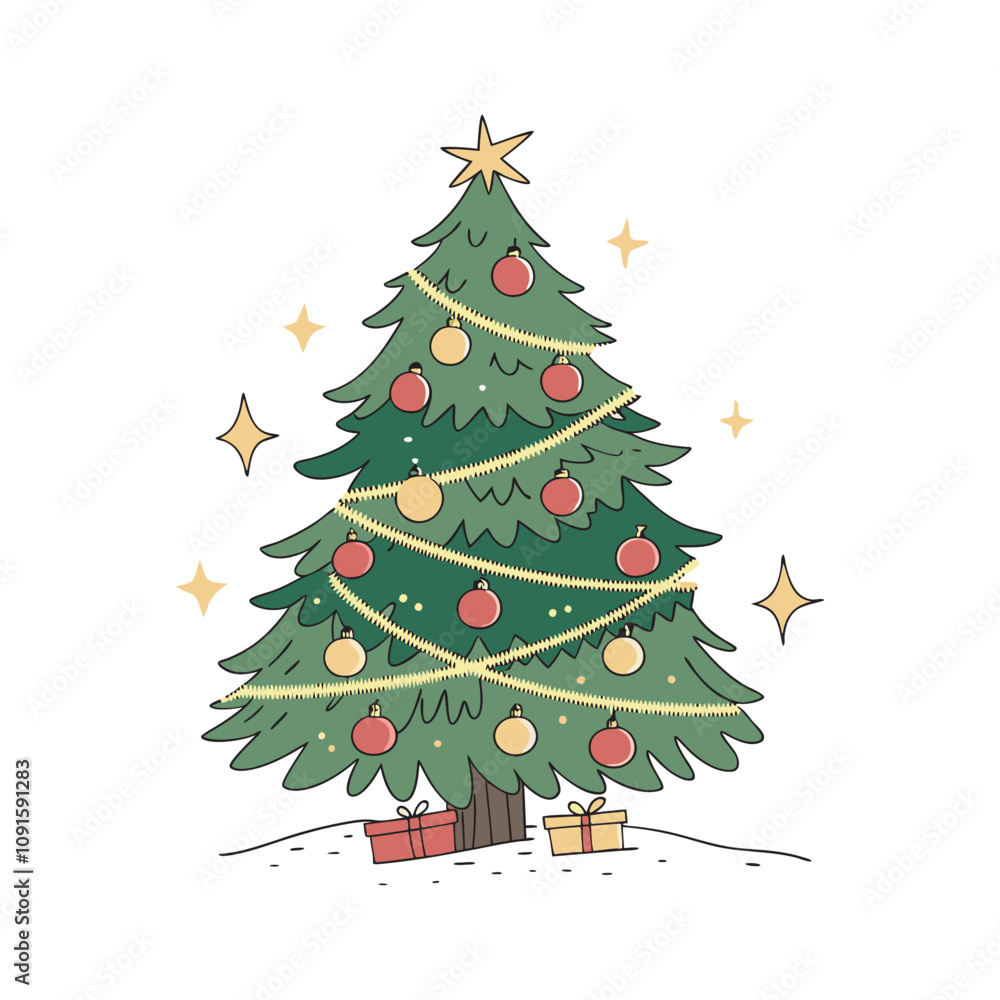 Fototapeta premium Abstract Doodle Christmas Tree Silhouettes Hand-Drawn Vector Illustrations 