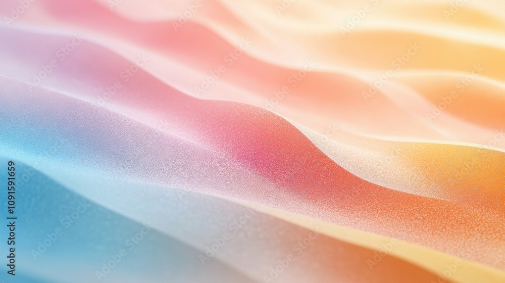 Obraz premium Vibrant wavy pattern in warm pink, orange, and blue tones, creating a dynamic, abstract texture with soft, flowing curves.