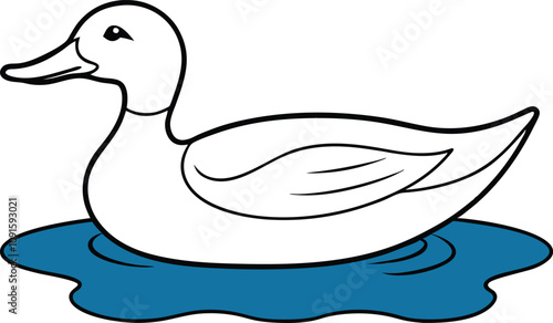 A simple line drawing of a duck floating on water