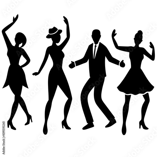 Set of vector illustration of Dancing People silhouette