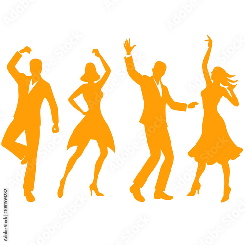 Set of vector illustration of Dancing People silhouette