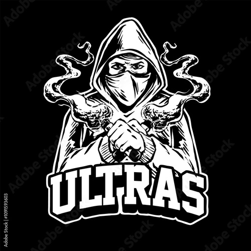 vector of ultras hooligan casual ultras football soccer supporter with flare smoke