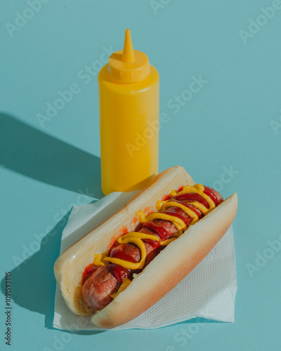 hot dog with mustard