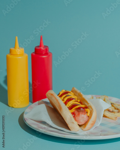 hot dog with ketchup and mustard
